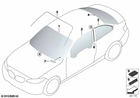 Janela lateral traseira direita para BMW Série 2 F22, F22N, F87, F87N (OEM 51377404200). BMW original