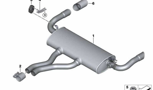 Silencioso trasero con válvula de escape OEM 18308648216 para BMW X4 F26. Repuesto original BMW.