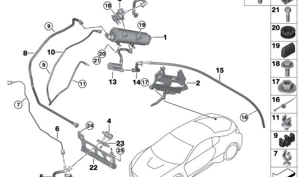 Tubería de ventilación de llenado OEM 16137339293 para BMW I12, I12N, I15. Original BMW.