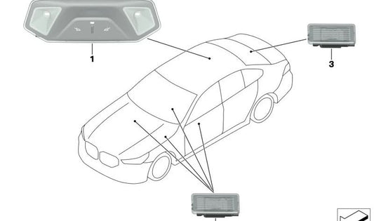 Luz LED maletero OEM 63315A42413 para BMW F70 (1er) modelos GEB38L, GEB38N, GFB47L. Original BMW.