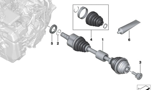 Palier de transmisión delantero izquierdo OEM 31605A44AB1 para BMW F70 y U06. Pieza original BMW.