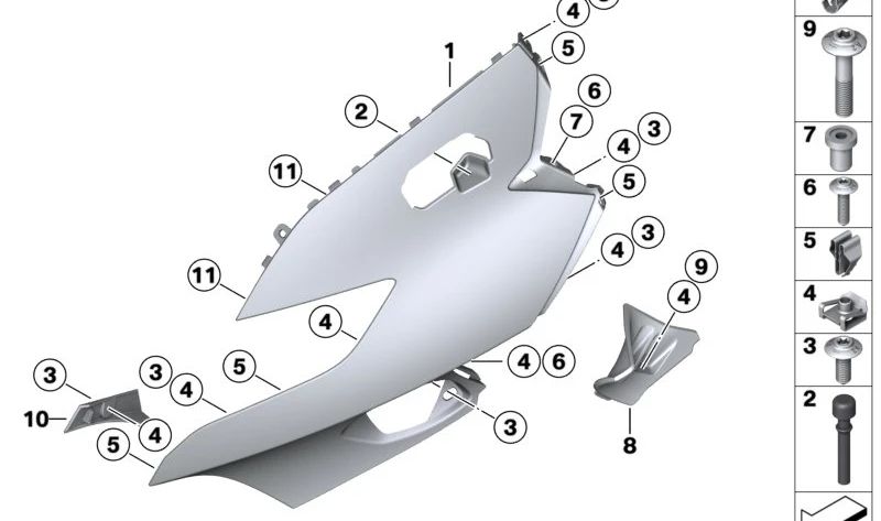 Paramento de snorkel izquierdo OEM 46638564571 para BMW Motorrad K1600 GT, K1600 GTL, K1600 Bagger. Original BMW Motorrad.