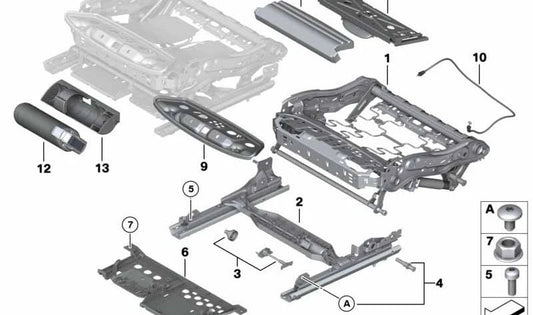 LEFT COMFORT SEAT STRUCTURE 52107266339 FOR BMW F10, F11, F18, F01, F02, F04. Compatible with front seat. Original BMW.