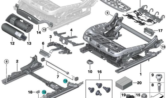 Pista do assento direito para BMW 5 G30 Series, G31, 6 G32 Series (OEM 52107470412). BMW original
