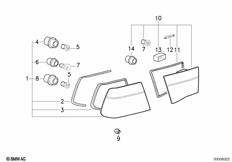 Piloto trasero lateral derecho para BMW E31 (OEM 63218354270). Original BMW