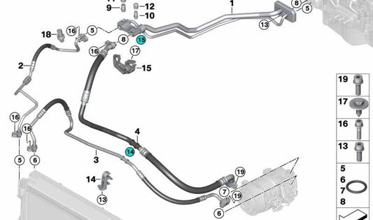Tubo de alta presión compresor-condensador OEM 64506842313 para BMW E70, F15, E71, F16. Original BMW.