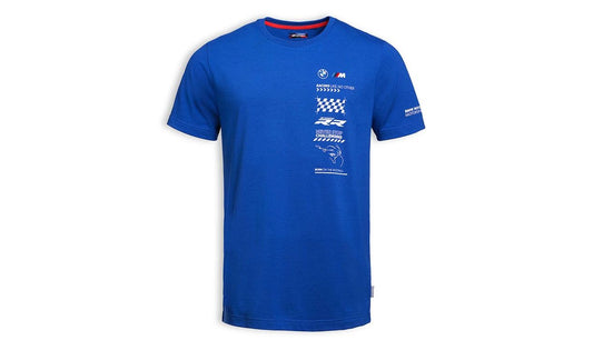 Camiseta BMW Motorrad Race Team azul OEM 76615B3E406 para BMW Motorrad. Diseño deportivo con logos BMW y M, ideal para fans del motociclismo. Original BMW Motorrad. Disponible en tallas S a 3XL.