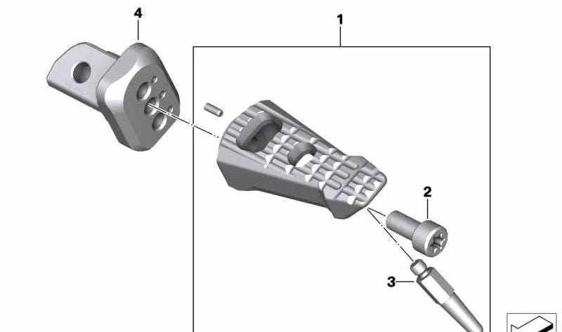 Giunto poggiapiedi sinistro OEM 46718405813 per BMW Motorrad R 1250 R, R 1250 RS. BMW Motorrad originale.
