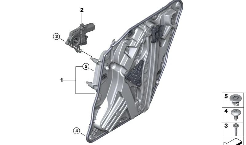 Elevalunas trasero derecho sin motor OEM 51335A444C4 para BMW U06. Original BMW.