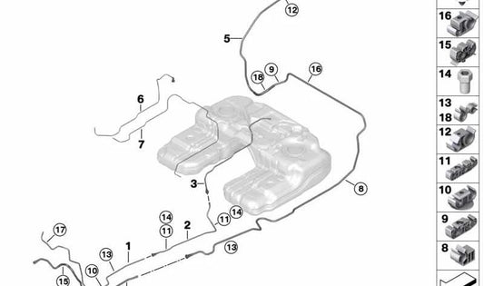Tubo de purga de aire OEM 16127076806 para BMW E70, E71, E72. Original BMW.
