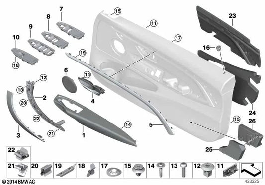 Capa para maçaneta da porta esquerda para BMW F80, F32, F33, F82, F83 (OEM 51418064047). BMW original