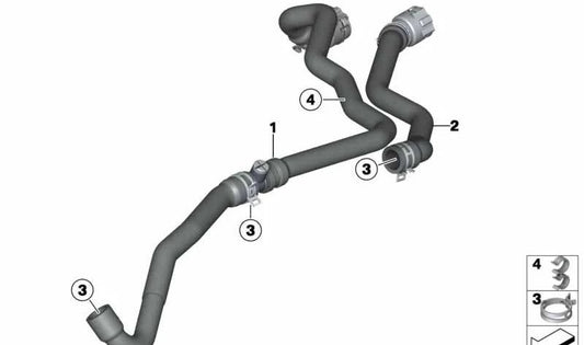 Manguera de refrigeración OEM 64219230749 para MINI R55, R56, R57, R58, R59 {Cooper, Cooper D, Cooper S, Cooper SD, One D}. Original MINI.