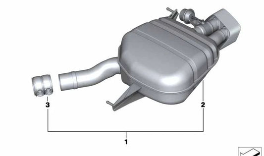 Silencioso trasero derecho con válvula de escape OEM 18307629138 para BMW F06, F06N, F12, F12N, F13, F13N. Original BMW.