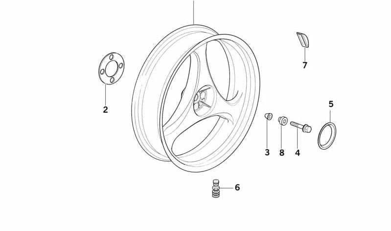Cerchio posteriore in lega argento OEM 36312311149 per moto BMW K100, K1100 RS, K1100 LT. BMW Motorrad originale.