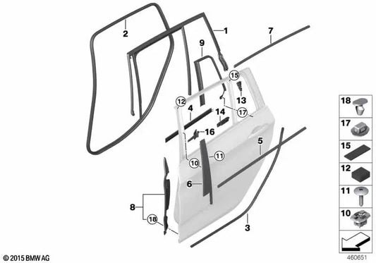 SEAL TRAVESAño Gate in basso a destra per BMW 2 F46, F46N (OEM 51357316808). BMW originale.
