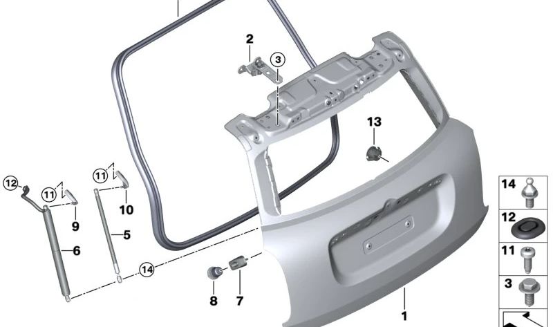 Pression Spring OM 51247389398 Portamaleta Cover pour Mini Countryman F60, F60 LCI. Mini d'origine.