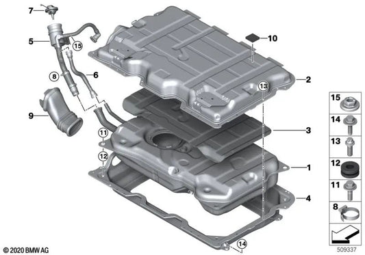 Metal fuel tank for BMW 5 Series G31N (OEM 16117600549). Genuine BMW