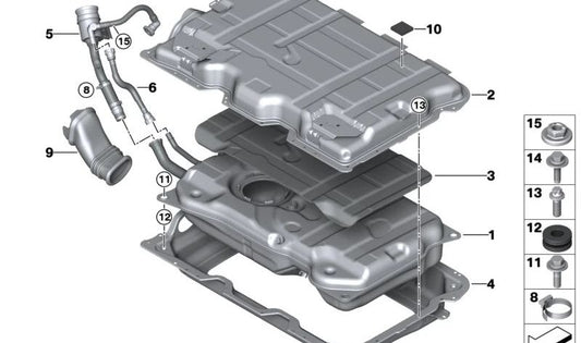 Tubo de llenado de combustible OEM 16119485126 para BMW G31. Pieza original BMW.