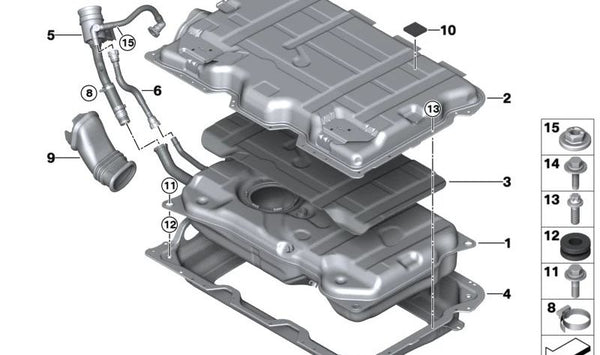 Tubo de llenado de combustible OEM 16119485126 para BMW G31. Pieza original BMW.