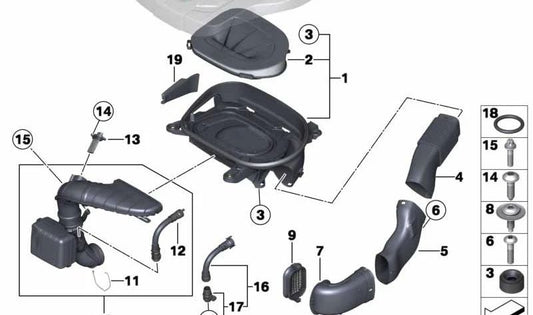 Manguito de admisión OEM 13717811018 para BMW X3 F25. Pieza original BMW.