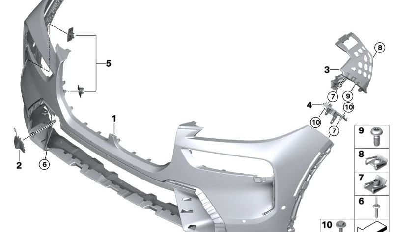 Guía soporte paragolpes delantero izquierdo superior OEM 51119881245 para BMW X7 G07 (todos los modelos: xDrive40d, xDrive40i, M60i, ALPINA XB7). Original BMW.