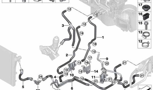 Manguera de retorno del refrigerante OEM 64219355236 para BMW F15. Original BMW.