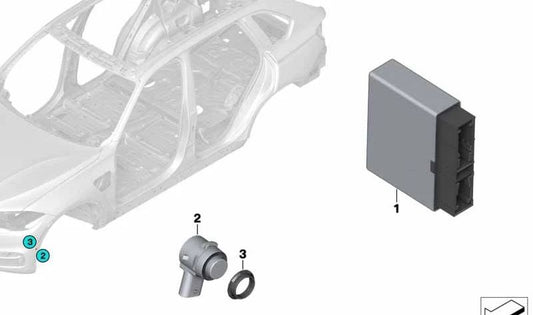 Sensor de aparcamiento ultrasónico color gris espacial OEM 66209290905 para BMW F25, F26, F15, F85, F16, F86. Compatible con sistemas de ayuda al aparcamiento. Original BMW.