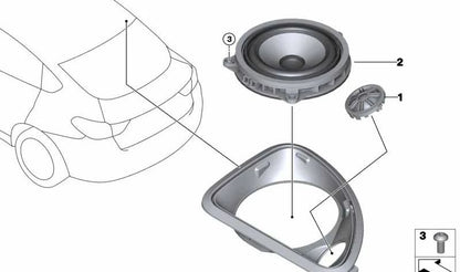 Mid-tone speaker for BMW F25, F26 (OEM 65139209185). Original BMW