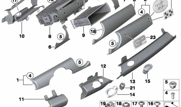 Protector de rodilla lado conductor derecho OEM 51459217650 para MINI R55, R56, R57, R58, R59. Pieza original MINI. Color Carbon Black.