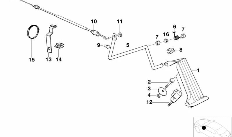 Cable del acelerador OEM 35412228505 para BMW E36. Compatible con versiones gasolina, volante a la derecha o izquierda. Recambio original BMW.