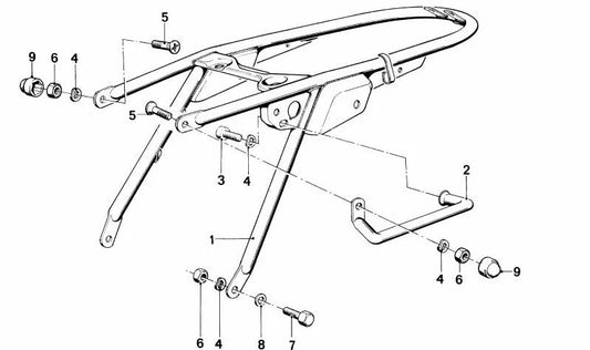 Subchasis trasero negro OEM 46512301268 para BMW R50, R50/2, R60, R60/2. Repuesto original BMW.