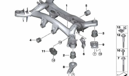 Estructura trasera (Hinterachsträger) OEM 33318837900 para BMW Serie 3 G20: 320e, 330e (modelos con y sin xDrive). Compatible con versiones desde 07/2020 hasta 06/2024. Original BMW.