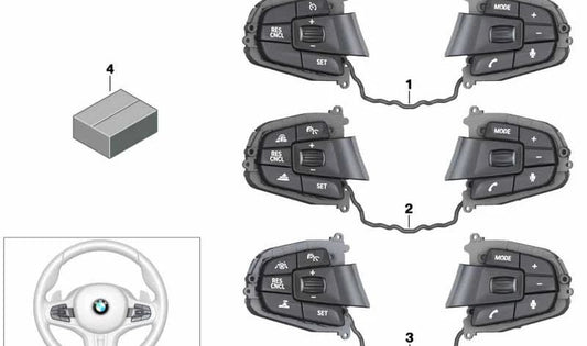 Interruptor botón volante multifunción OEM 61318053147 para BMW G30, G32, G01, G02, F90. Compatible con versiones 530e, 530i, 540i, M5 y más. Original BMW.