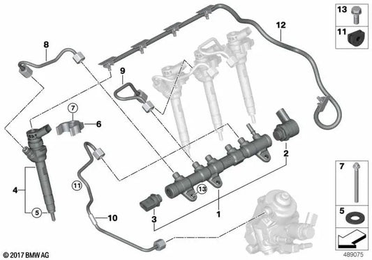 BMW Pression Pipe 1 F20N Series, F21N, F40, série 2 F22, F22N, F23, F23N, F44, F45, F45N, F46, F46N, G42, U06, série 3 F30, F30N, F31, F31N, F34, F34n, G20 , G20N, G21, G21N, G28, G28N (OEM 13538579244). BMW d'origine
