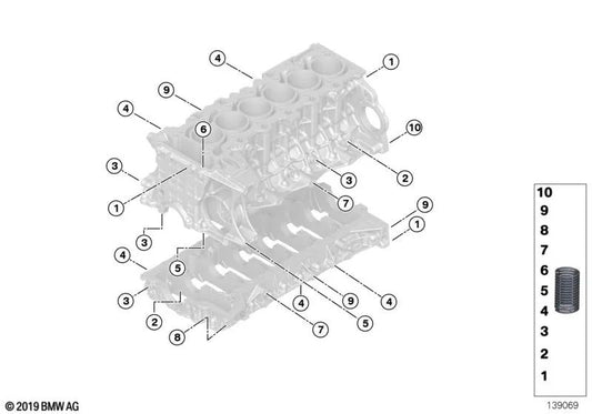 Inserts of Rosca Alu-Heli-Coil for BMW E81, E82, E87, E88, E90, E91, E92, E93, E60, E61, F10, F11, E63, E64, E65, F01, F02, E84, F25, E70, E70, E70, E70, E70, E70, E70, E70, E70, E70, E85, E86, E89 (OEM 11117547539). BMW original