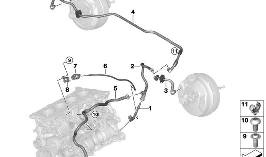 Empty pipe OEM 11668654620 for BMW G20, G20N, G21, G21N, X3 G01, G01N. Servofreno connection. Original BMW.