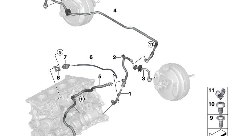 Tubo de vacío OEM 11668664359 para BMW G20, G21, G01. Original BMW.