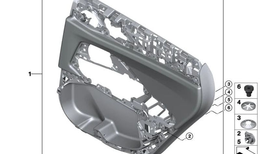 Panel interior puerta trasera derecha OEM 51425A46A92 para BMW Serie 4 G26, G26E, G26F, G26N. Original BMW.