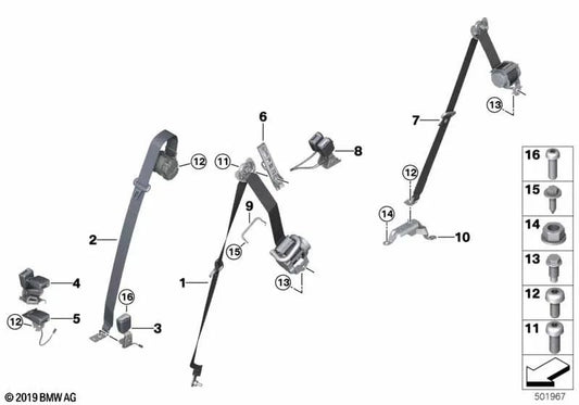 Upper seat belt 2nd row right for BMW G05 (OEM 72117947722). Original BMW