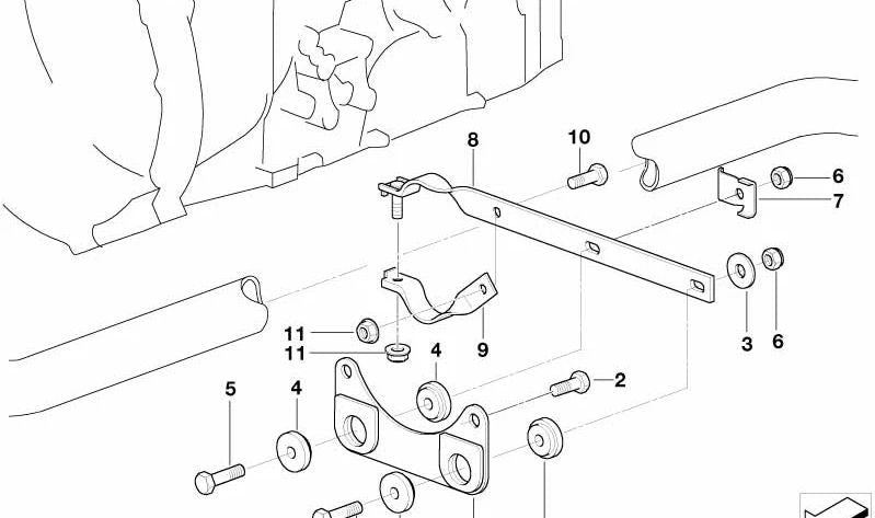 Soporte de escape OEM 18301436298 para BMW E46. Original BMW.