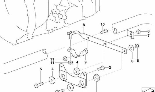 Soporte de escape OEM 18301436298 para BMW E46. Original BMW.