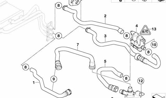 Manguera de bomba de agua auxiliar OEM 64216917697 para BMW E60, E61, E63, E64. Original BMW.