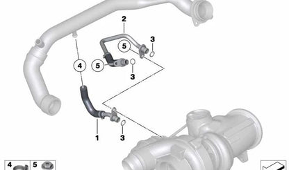 Tubo de refrigerante OEM 11538602578 para BMW E82, E88, F20, F20N, F21, F21N, F22, F23, F87, F87N, E92N, E93N, F30, F31, F34, F35, F35N, F32, F33, F36, E84. Original BMW.