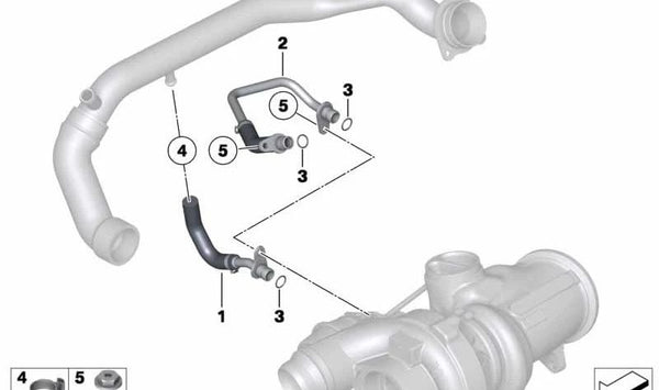 Tubo de refrigerante delantero OEM 11537583899 para BMW X5 E70 y BMW X6 E71. Conducto original del sistema de refrigeración. Original BMW.