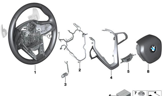 Volante deportivo de cuero OEM 32307950713 para BMW G20, G20N, G21, G21N, G22, G23, G26. Original BMW.