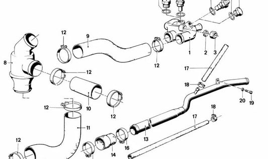 Tube d'eau pour la série BMW 5 E12 (OEM 11531266466). BMW d'origine