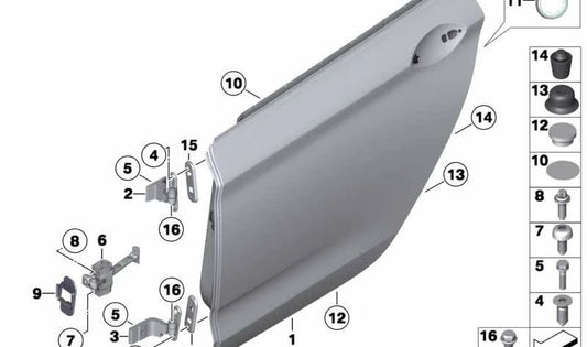 Bisagra de puerta trasera superior derecha OEM 41007228152 para BMW F07. Original BMW.