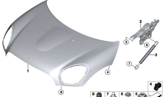 Muelle de presión del gas OEM 51239802054 para capó frontal MINI Countryman R60, Paceman R61. Original MINI.