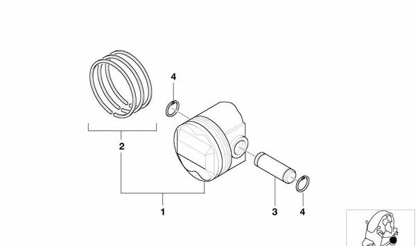 Juego de segmentos de pistón OEM 11257655263 para motos BMW C1 (10/1999-04/2003). Original BMW Motorrad.