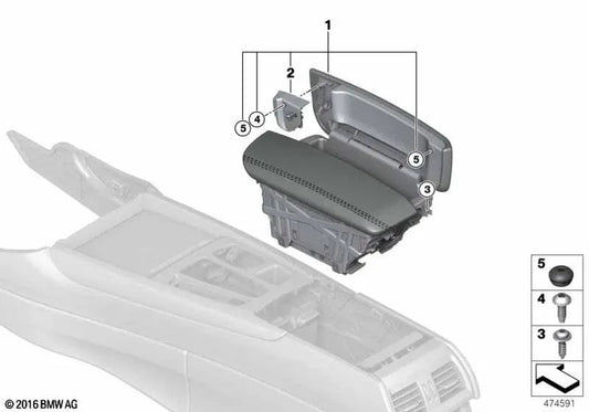 Front Middle Leather Armrest for BMW X5 F15, X6 F16 (OEM 51169281632). Original BMW
